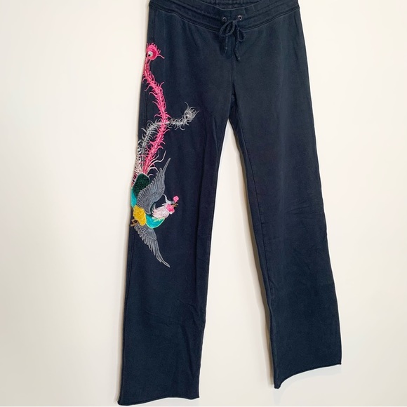 Lucky Brand Embroidered Sweatpants Yoga Pants- Bird, Rooster, Peacock - Picture 2 of 14